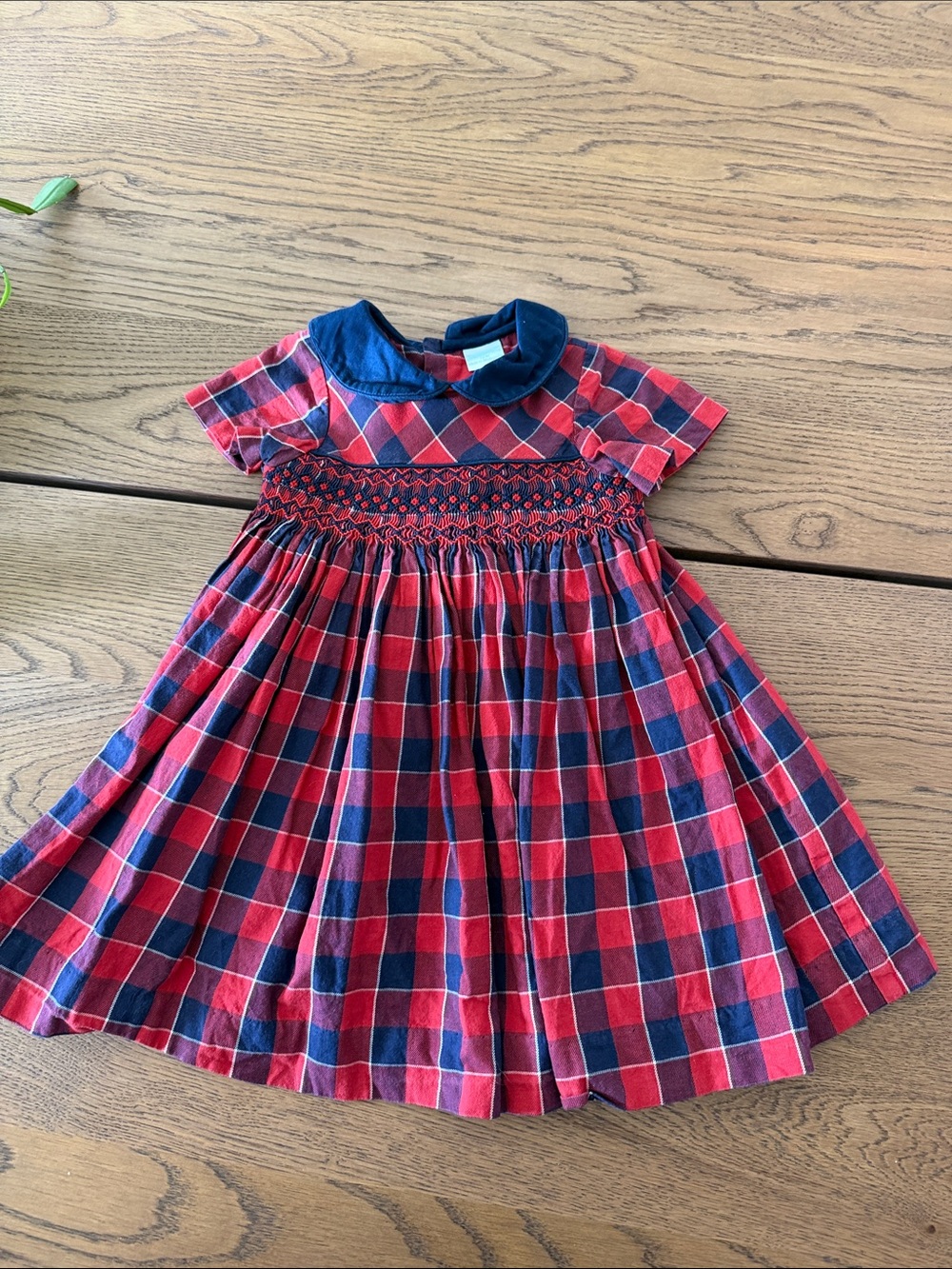 Edgehill Collection Red & Navy Plaid Smocked Dress